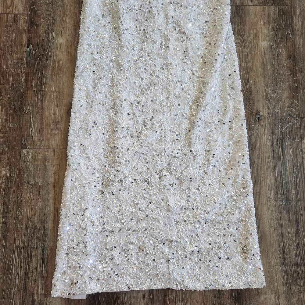 Retrofete Camille Sequin Chiffon Dress V Neck Long Sleeve Maxi White Size XS NWT - Picture 9 of 12